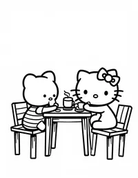 Hello Kitty having tea with friends in a café