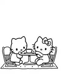 Hello Kitty having tea with friends in a café