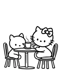 Hello Kitty having tea with friends in a café