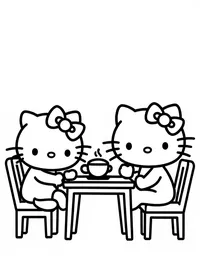 Hello Kitty having tea with friends in a café