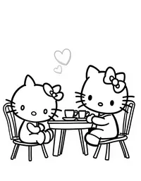 Hello Kitty having tea with friends in a café