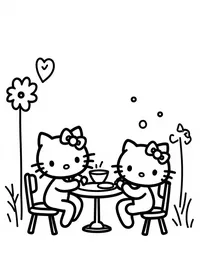 Hello Kitty having tea with friends in a café