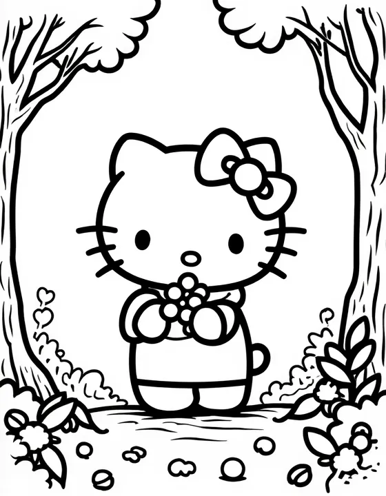 Hello Kitty singing in a sunlit forest