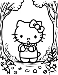 Hello Kitty singing in a sunlit forest coloring pages