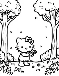 Hello Kitty singing in a sunlit forest