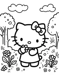 Hello Kitty singing in a sunlit forest