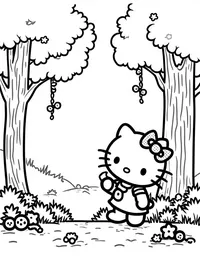 Hello Kitty singing in a sunlit forest