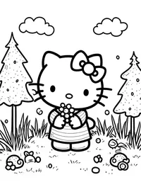 Hello Kitty singing in a sunlit forest