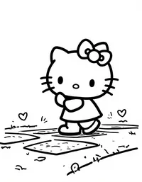 Hello Kitty playing hopscotch on a sidewalk