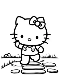 Hello Kitty playing hopscotch on a sidewalk