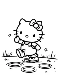 Hello Kitty playing hopscotch on a sidewalk