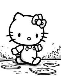 Hello Kitty playing hopscotch on a sidewalk