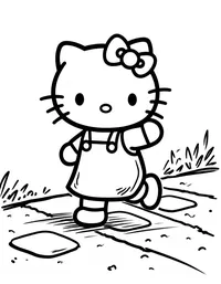 Hello Kitty playing hopscotch on a sidewalk