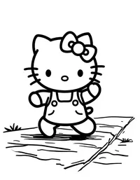 Hello Kitty playing hopscotch on a sidewalk