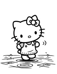 Hello Kitty playing hopscotch on a sidewalk