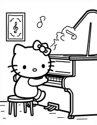 Hello Kitty playing piano in a music room