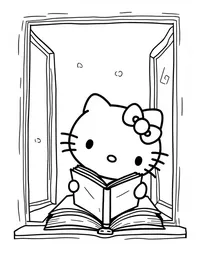 Hello Kitty reading books by a sunny window coloring pages