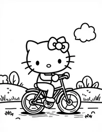 Hello Kitty riding a bicycle on a country road