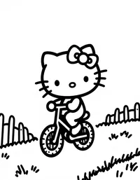 Hello Kitty riding a bicycle on a country road