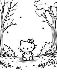 Hello Kitty singing in a sunlit forest