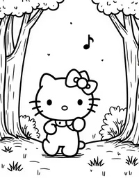 Hello Kitty singing in a sunlit forest