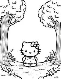 Hello Kitty singing in a sunlit forest