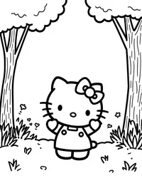 Hello Kitty singing in a sunlit forest