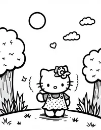 Hello Kitty singing in a sunlit forest