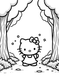 Hello Kitty singing in a sunlit forest