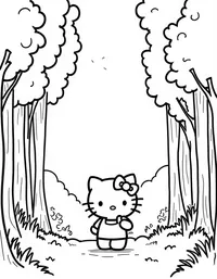 Hello Kitty singing in a sunlit forest