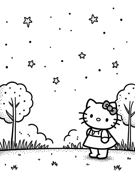 Hello Kitty watching stars in a quiet park