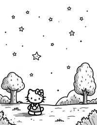 Hello Kitty watching stars in a quiet park