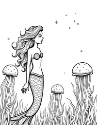 Mermaid admiring a field of jellyfish