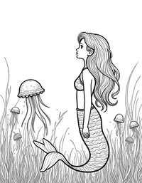 Mermaid admiring a field of jellyfish