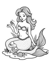 Mermaid collecting pearls from oysters