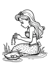 Mermaid collecting pearls from oysters