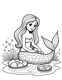 Mermaid collecting pearls from oysters