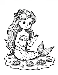 Mermaid collecting pearls from oysters