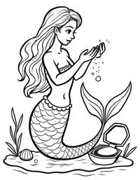 Mermaid collecting pearls from oysters