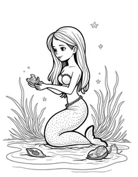 Mermaid collecting pearls from oysters