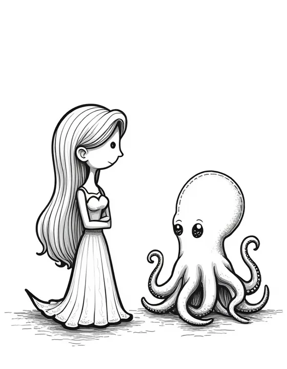 Mermaid conversing with a wise old octopus