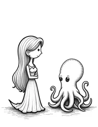 Mermaid conversing with a wise old octopus coloring pages