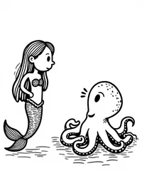 Mermaid conversing with a wise old octopus