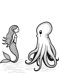 Mermaid conversing with a wise old octopus