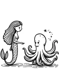 Mermaid conversing with a wise old octopus