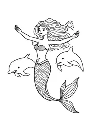 Mermaid dancing with dolphins