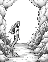 Mermaid exploring an ancient underwater ruin coloring pages