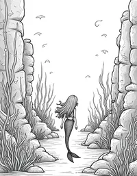 Mermaid exploring an ancient underwater ruin