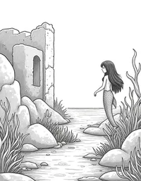 Mermaid exploring an ancient underwater ruin