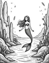 Mermaid exploring an ancient underwater ruin